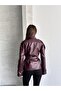 Women's Leather Mock Neck Jacket - 2