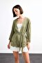Fitted Wrinkled Textured Embroidered Tie-Up Long Sleeve Blouse G0283Ax25Sm - 5
