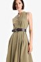 100% Cotton Regular Fit Short Sleeve Belted Sleeveless Midi Dress F7342Ax25Au - 3