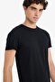 Long Muscle Fit Crew Neck Basic Short Sleeve Black T-Shirt N2104Az25Sp - 4