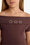 Slim Fit Tight Fit Off Shoulder Star Pattern Rib Short Sleeve T-Shirt Girl Child F7129A825Au - 7
