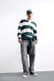 Boxy Fit Relaxed Fit Polo Neck Button Striped Sweatshirt F0857Ax25Au - 4
