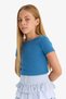 Fitted Kayık Collar Ribbed Short Sleeve T-Shirt Girl Child F7003A825Au - 4