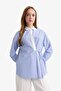 Regular Fit Shirt Collar Striped Poplin Long Sleeve Tunic F9174Ax25Au - 5