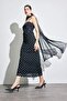 Bodycon Body-Hugging Square Neck Polka Dot Tulle Suspender Midi Dress F9258Ax25Sm