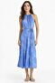 Halter Neck Patterned Lace-Up Crinkle Viscose Sleeveless Midi Dress F7065Ax25Sm