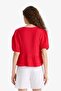 Regular fit crew neck front tie textured red short sleeve blouse f6369ax25hs - 4
