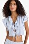 Slim Fit Slim Fit V Neck Striped Front Tie Poplin Sleeveless Blouse F6058Ax25Sm