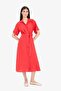 Shirt Collar Belted Short Sleeve Red Midi Summer Dress F2113Ax25Sm - 2
