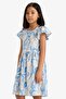 Crew Neck Patterned Short Sleeve Summer Dress for Girls B4339A825Sm - 3