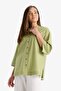 100% Cotton Regular Fit Apaş Collar Flared Shirt F5838Ax25Sm - 4