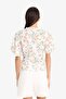Fitted V-Neck Floral Tie Maroken Short Sleeve Blouse F4882Ax25Sm - 6