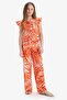 100% Cotton Wide Leg Patterned Elastic Waist Pants for Girls D7610A825Sm - 2