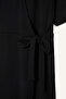 Regular Fit V-Neck Double-Breasted Closure Short Sleeve Midi Black Summer Dress F3913Ax25Hs - 8