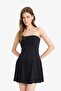Skater Fit Strapless Bengalin Mini Black Dress F3950Ax25Sm - 3