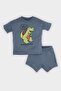 2-Piece Set Dinosaur Printed Short Sleeve T-Shirt Elastic Waist Shorts Baby Boy E1152A525Sm