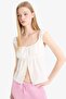 Fitted U Neck Slit Poplin Thick Strap Blouse F2321Ax25Sm - 4