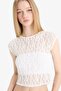 Fitted Crop Lace Short Sleeve White Blouse F1778Ax25Sm - 4