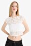 Fitted Crop Lace Short Sleeve White Blouse F1778Ax25Sm - 8