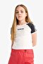 Crew Neck Printed Ribbed Short Sleeve T-Shirt Girls E1036A825Sm - 3