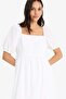 100% Cotton Square Neck Poplin Short Sleeve Maxi White Summer Dress F3108Ax25Sm - 2