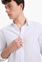 Regular Fit Polo Neck Striped Linen Summer Long Sleeve Shirt E1730Ax25Sp - 5