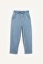 Pull on Paperbag High Waist Straight Leg Long Soft Jean Pants E0733Ax25Sm - 8