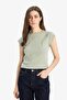 Slim Fit Crew Neck Basic Plain Rib Knit Short Sleeve T-Shirt C7334Ax25Sp - 3