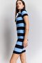 Bodycon Body-Hugging Polo Collar Striped Rib Short-Sleeved Mini Dress E5701Ax25Sp - 2