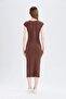 Bodycon Body-Hugging Crew Neck Ribbed Short Sleeve Midi Dress D5220Ax25Sp - 6