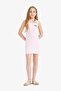 Polo Collar Printed Ribbed Camisole Sleeveless Dress for Girls E3832A825Hs - 6