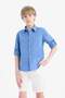 Polo Collar Linen Look Long Sleeve Shirt for Boys B5983A825Sm - 3