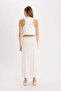 Coool A-Line Regular Waist Linen Blended Maxi White Skirt D8274Ax25Sm - 6