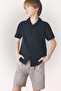 100% Cotton Oversize Wide Fit Polo Collar Linen Look Short Sleeve Shirt for Boys D5861A825Sm
