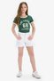 Slim Fit Narrow Cut Crew Neck Printed Ribbed Camisole Short Sleeve T-Shirt Girls D8542A825Sm - 2