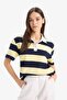 100% Cotton Loose Fit Polo Collar Striped T-Shirt E6602Ax25Sp - 4