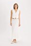 Coool A-Line Regular Waist Linen Blended Maxi White Skirt D8274Ax25Sm