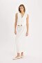 Coool A-Line Regular Waist Linen Blended Maxi White Skirt D8274Ax25Sm - 2
