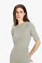 Bodycon Body-Hugging Crew Neck Ribbed Short Sleeve Midi Dress E6003Ax25Sp - 6