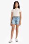 100% Cotton Ripped Detailed Shorts for Girls D7107A825Sm - 2