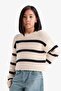 Crew Neck Striped Openwork Knitwear Sweater for Girls D9215A825Sp - 6