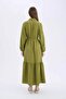 Shirt Collar Waist Gathered Long Sleeve Maxi Dress D5851Ax25Sp - 5