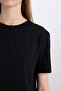 Relax Fit Crew Neck Glitter Fabric Short Sleeve Black T-Shirt C1662Ax25Sp - 5