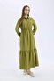 Shirt Collar Waist Gathered Long Sleeve Maxi Dress D5851Ax25Sp - 3