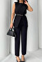 women's black belt detail vest pants two-piece set NBSTR4061 - 2