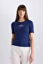 Slim Fit Narrow Cut Crew Neck Printed Ribbed Camisole Short Sleeve T-Shirt E5070Ax25Sp - 4