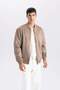 Slim Fit Suede Bomber Coat Jacket Slim Fit College Collar Zip-Up Double Pocket Seasonal Lightweight - 6