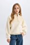 Girls Oversize Wide Fit Half Zip Basic Plain Inside Soft Feather Sweatshirt D6184A824Wn - 4
