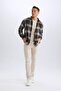 Regular Fit Polo Neck Checked Cotton Long Sleeve Shirt D7557Ax24Au - 2