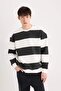 Boxy Fit Crew Neck Striped Woven Label Sweatshirt A9066Ax24Au - 3